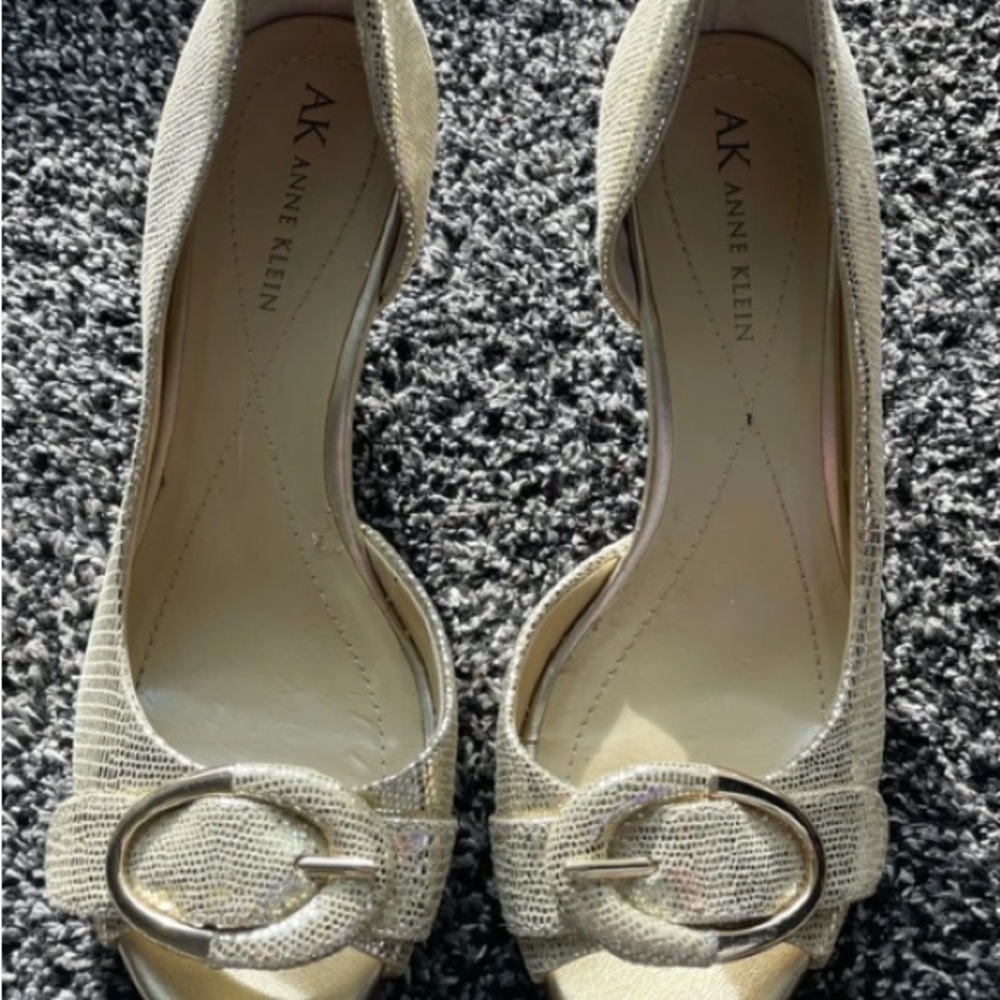Anne Klein Metallic Gold Buckle Heels
